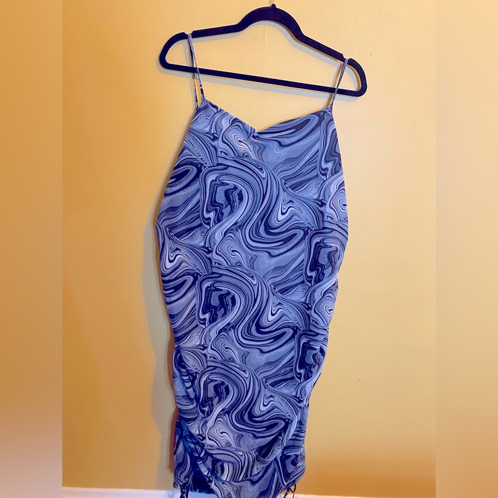 Gray/Navy Swirl 90s Body-con Spaghetti Strap Dress